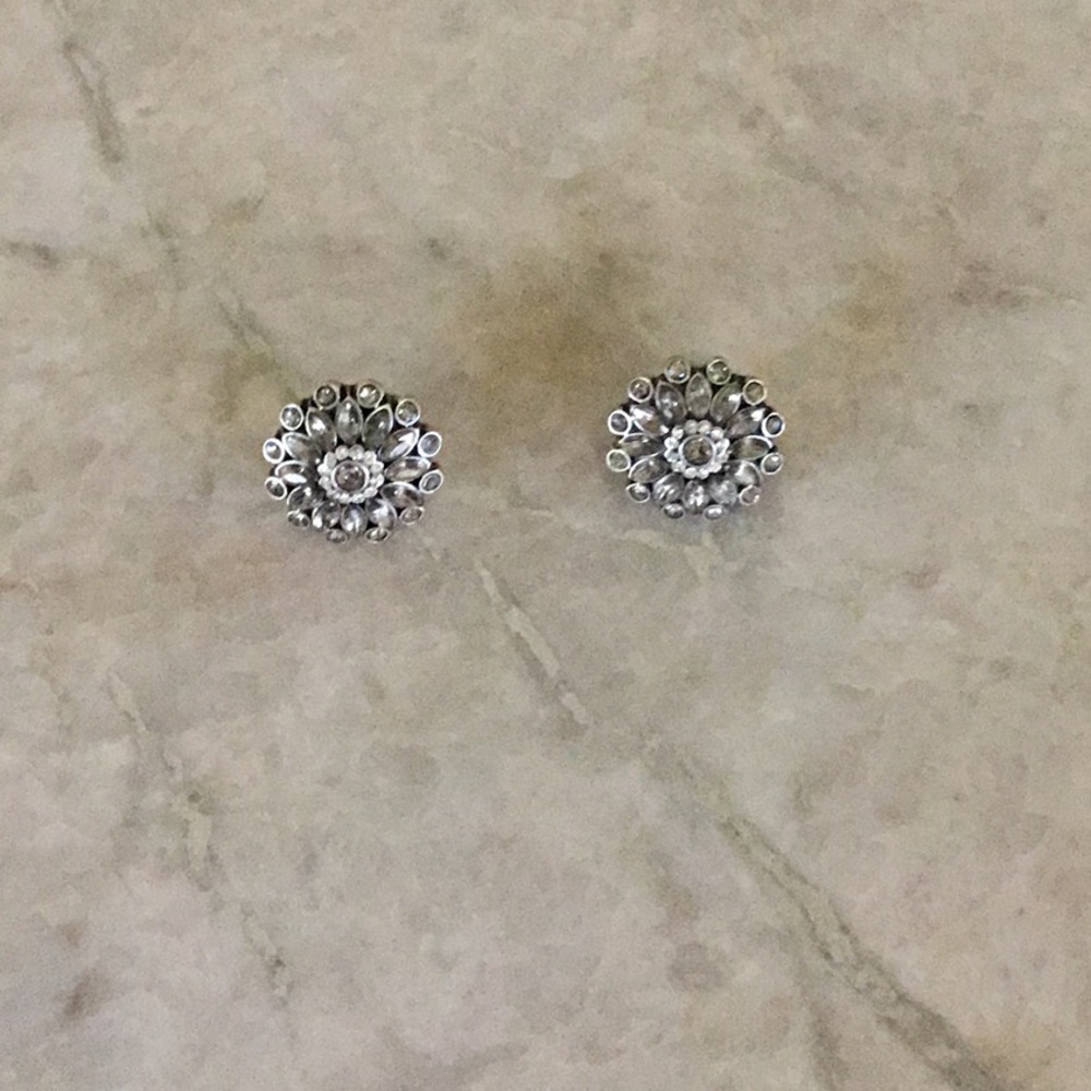 Fossil Silver Crystal Floral Earrings